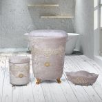 Bonny Home Golden Gri 3lü Kadife Çeyizlik Dantelli Banyo Kirli Çamaşır Sepeti Seti