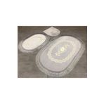 Bonny Home Gri Exclusive 3lü Oval Çeyizlik Saçaklı Fransız Dantelli Klozet Takımı Banyo Paspas Seti