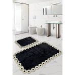 Bonny Home Gülruba Köşeli Beyaz Çeyizlik Dantelli 2'li Banyo Paspası Seti Kaymaz Tabanlı Klozet Takımı