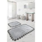 Bonny Home Gülruba Köşeli Gri Dantelli 2'li Banyo Paspası Seti, 105x65 cm, Kaymaz Tabanlı