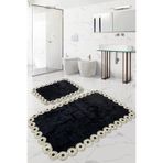 Bonny Home Gülruba Köşeli Siyah Dantelli 2'li Banyo Paspası Seti, 105x65 cm, Kaymaz Tabanlı