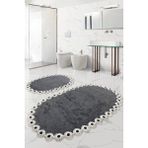 Bonny Home Gülruba Oval Antrasit Çeyizlik Dantelli 2'li Banyo Paspası Seti Kaymaz Tabanlı Klozet Takımı