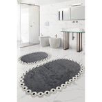 Bonny Home Gülruba Oval Antrasit Dantelli 2'li Banyo Paspası Seti, 120 x 65 cm, Kaymaz Tabanlı