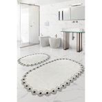 Bonny Home Gülruba Oval Krem Dantelli 2'li Banyo Paspası Seti, 120x70 cm + 65x55 cm, Kaymaz Tabanlı