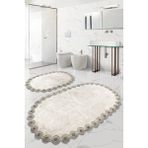 Bonny Home Gülruba Oval Vizon Çeyizlik Dantelli 2'li Banyo Paspası Seti Kaymaz Tabanlı Klozet Takımı