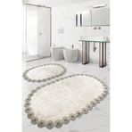 Bonny Home Gülruba Oval Vizon Dantelli 2'li Banyo Paspası Seti, 120x70 cm + 65x55 cm, Kaymaz Tabanlı