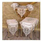 Bonny Home Hürrem Pudra Kadife Üzeri Gold Dantelli 5 Parça Runner Seti Salon Takımı Masa Örtüsü