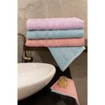 Bonny Home İnci Desen 3'lü Banyo Havlusu Seti, 100x150 cm,%100 Pamuk, Pudra-Mavi-Mor