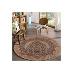 Bonny Home Jüt Hasır Yuvarlak Halı, 140 x 140 cm, Mandala Desen, Bej