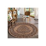 Bonny Home Jüt Yuvarlak Hasır Halı, 120 x 120 cm, Mandala Desen