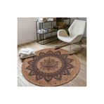 Bonny Home Jüt Yuvarlak Hasır Halı, 120x120 cm, Kahverengi, Mandala Desen