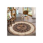 Bonny Home Jüt Yuvarlak Hasır Halı, 140x140 cm, Krem-Kahverengi