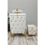 Bonny Home Kapitone MDF Krem Renk 3'lü Çamaşır Sepeti Kirli Sepeti Banyo Seti