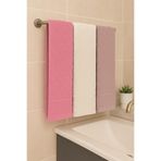 Bonny Home Karo 3'lü Banyo Havlusu Seti, 100x150 cm,%100 Pamuk, Krem-Mor-Pudra