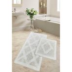 Bonny Home Karo Krem Tufting Naturel Pamuk 2'li Banyo Paspası Seti, 60x100 cm ve 50x60 cm, Makinede Yıkanabilir
