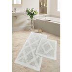Bonny Home Karo Krem Tufting Naturel Pamuk 2'li Banyo Paspası Seti Makinede Yıkanabilir Klozet Takımı