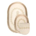 Bonny Home Krem Exclusive 3lü Oval Çeyizlik Saçaklı Fransız Dantelli Klozet Takımı Banyo Paspas Seti
