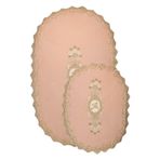 Bonny Home Lisa 2li Oval Çeyizlik Fransız Dantelli Aplikli Klozet Takımı Banyo Paspas Seti, Pudra, 70x115 cm