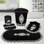 Bonny Home Lisa 6'lı Fransız Dantelli Banyo Kirli Çamaşır Sepeti ve Banyo Paspası Seti - Siyah