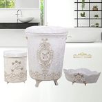 Bonny Home Lisa Krem 3lü Kadife Çeyizlik Dantelli Banyo Kirli Çamaşır Sepeti Seti
