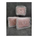 Bonny Home Love Pudra Pembe Dantelli Kalpli 3'lü Çeyizlik Hurç Seti