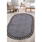Bonny Home Nova Antrasit Oval Mutfak Halısı, 50x60 cm, Leke Tutmaz, Makinede Yıkanabilir, Ponpon Saçaklı, Kaymaz Taban