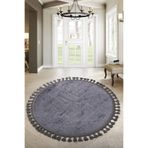 Bonny Home Nova Antrasit Yuvarlak Mutfak Halısı, 120x120 cm, Ponpon Saçaklı, Kaymaz Tabanlı