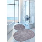 Bonny Home Nova Gri Oval 60x100 + 50x60 cm 2'li Banyo Paspası Seti, Kaymaz Tabanlı, Yıkanabilir