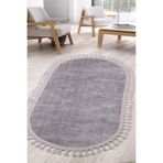 Bonny Home Nova Gri Oval Mutfak Halısı, 50x60 cm, Leke Tutmaz, Yıkanabilir, Ponpon Saçaklı