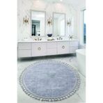 Bonny Home Nova Gri Yuvarlak 100x100 cm Ponpon Saçaklı Kaymaz Tabanlı Banyo Paspası