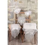 Bonny Home Nurbanu Krem Linen Üzeri Gümüş Dantelli 5 Parça Runner Seti Salon Takımı Masa Örtüsü
