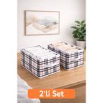 Bonny Home Ordena 2'li Ekoseli Dolap İçi Düzenleyici, Katlanabilir Organizer, 45x24x20 cm, Beyaz
