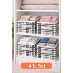 Bonny Home Ordena 4'lü Ekoseli Dolap İçi Düzenleyici, Katlanabilir Organizer, 45 x 24 x 20 cm, Beyaz