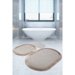 Bonny Home Pera Krem 3'Lu Banyo Paspasi Seti Kaymaz Tabanli Sacakli Puskullu Klozet Takimi