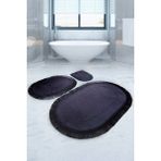 Bonny Home Pera Siyah 3'Lu Banyo Paspasi Seti Kaymaz Tabanli Sacakli Puskullu Klozet Takimi