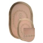 Bonny Home Pudra Exclusive 3'lü Oval Çeyizlik Saçaklı Fransız Dantelli Klozet Takımı Banyo Paspas Set