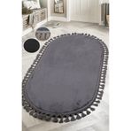 Bonny Home Relax Antrasit Oval Antibakteriyel Leke Tutmaz Yıkanabilir Çocuk Odası Halısı, 120 x 250 cm, Ponpon Saçaklı