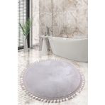 Bonny Home Relax Gri Yuvarlak 100X100 cm Ponpon Saçaklı Kaymaz Tabanlı Makinede Yıkanabilir Banyo Paspası