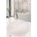 Bonny Home Relax Krem Yuvarlak 100X100 cm Ponpon Saçaklı Kaymaz Tabanlı Makinede Yıkanabilir Banyo Paspası
