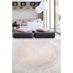 Bonny Home Relax Krem Yuvarlak Mutfak Halısı, 150x150 cm, Ponpon Püsküllü, Kaymaz Tabanlı, Yumuşak Tüylü