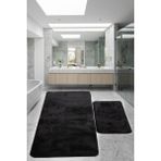 Bonny Home Relax Siyah 80X150 + 50X80 cm Büyük Ebat 2'li Banyo Halısı Paspası Seti Kaymaz Klozet Takımı