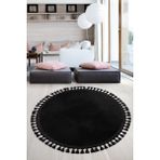 Bonny Home Relax Siyah Yuvarlak 100x100 Cm Ponpon Saçaklı Kaymaz Tabanlı Makinede Yıkanabilir Banyo Paspası
