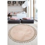 Bonny Home Relax Vizon Yuvarlak 150X150 cm Ponpon Saçaklı Kaymaz Tabanlı Makinede Yıkanabilir Banyo Paspası