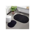Bonny Home Rivora Siyah 2li Banyo Halısı Paspası Seti, Kaymaz Tabanlı Klozet Takımı, 115x65 cm + 65x50 cm