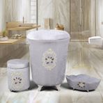 Bonny Home Shems Gri 3lü Kadife Çeyizlik Dantelli Banyo Kirli Çamaşır Sepeti Seti