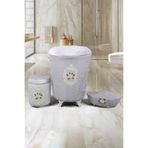 Bonny Home Shems Gri 3lü Kadife Dantelli Banyo Kirli Çamaşır Sepeti Seti