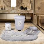 Bonny Home Shems Gri 6 Parça Dantelli Kirli Çamaşır Sepeti + Banyo Paspası Seti