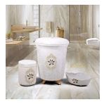 Bonny Home Shems Krem 3lü Kadife Çeyizlik Dantelli Banyo Kirli Çamaşır Sepeti Seti