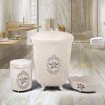 Bonny Home Shems Vizon 3lü Kadife Çeyizlik Dantelli Banyo Kirli Çamaşır Sepeti Seti