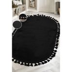 Bonny Home Siyah Oval Çocuk Odası Halısı, 80x200 cm, Ponpon Saçaklı, Yıkanabilir